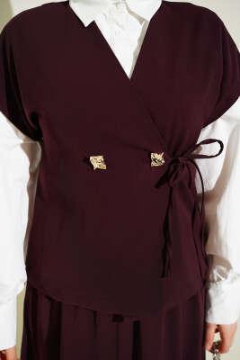 Yan İp Bağcıklı Etekli İkili Takım Mürdüm - İkili Takım