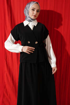 Yan İp Bağcıklı Etekli İkili Takım Siyah - MD TREND