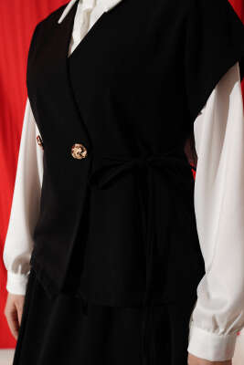 Yan İp Bağcıklı Etekli İkili Takım Siyah - İkili Takım