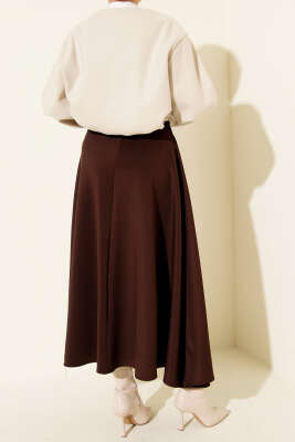 Yan İp Bağcıklı Kloş Scuba Etek Kahve - Etek