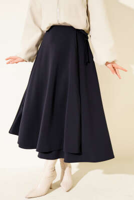 Yan İp Bağcıklı Kloş Scuba Etek Lacivert - HBS
