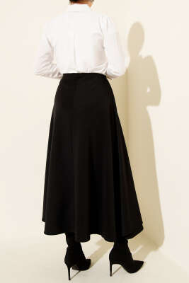 Yan İp Bağcıklı Kloş Scuba Etek Siyah - Etek