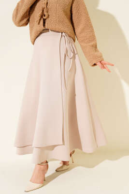 Yan İp Bağcıklı Scuba Etek Bej - ERME