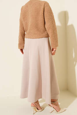 Yan İp Bağcıklı Scuba Etek Bej - Etek