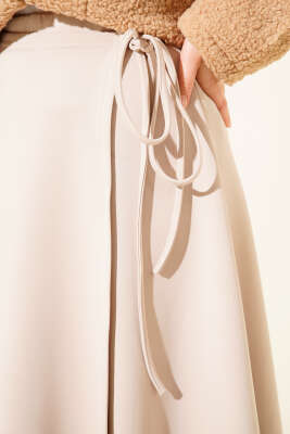 Yan İp Bağcıklı Scuba Etek Bej - Etek