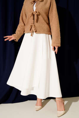 Yan İp Bağcıklı Scuba Etek Beyaz - ERME