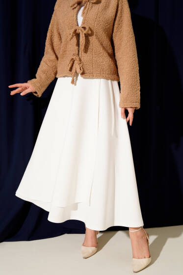 Yan İp Bağcıklı Scuba Etek Beyaz - Etek