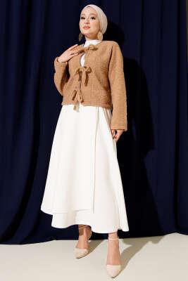 Yan İp Bağcıklı Scuba Etek Beyaz - Etek