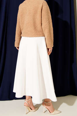 Yan İp Bağcıklı Scuba Etek Beyaz - Etek