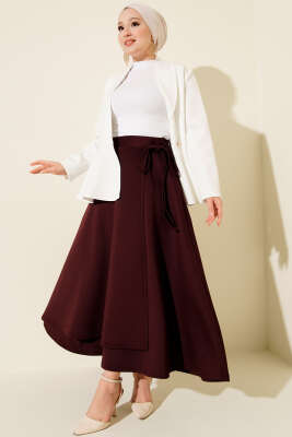 Yan İp Bağcıklı Scuba Etek Bordo - Etek