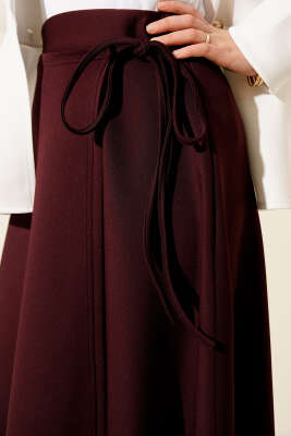 Yan İp Bağcıklı Scuba Etek Bordo - Etek