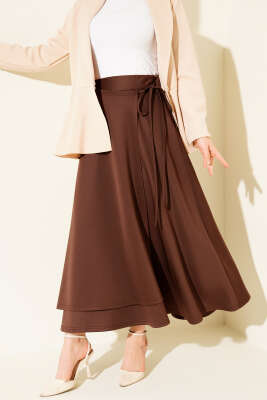 Yan İp Bağcıklı Scuba Etek Kahve - ERME