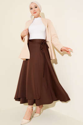Yan İp Bağcıklı Scuba Etek Kahve - Etek