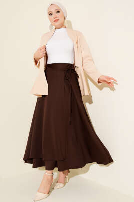 Yan İp Bağcıklı Scuba Etek Kahve - Etek