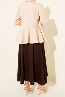 Yan İp Bağcıklı Scuba Etek Kahve - Etek