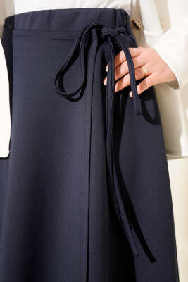 Yan İp Bağcıklı Scuba Etek Lacivert - Etek