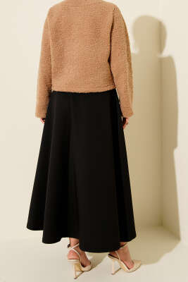 Yan İp Bağcıklı Scuba Etek Siyah - Etek