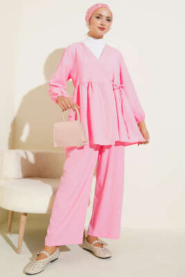Yan İp Bağlamalı Ağaç Kabuğu İkili Takım Pembe - 500-700 TL Ürünler