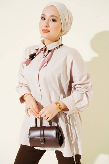 Yan İp Bağlamalı Basic Gömlek Bej - Gömlek