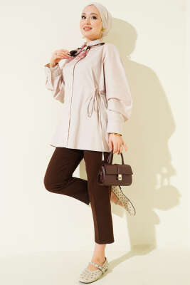 Yan İp Bağlamalı Basic Gömlek Bej - Gömlek