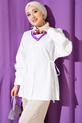 Yan İp Bağlamalı Basic Gömlek Beyaz - VAV TEKSTİL