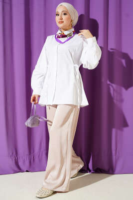 Yan İp Bağlamalı Basic Gömlek Beyaz - Gömlek