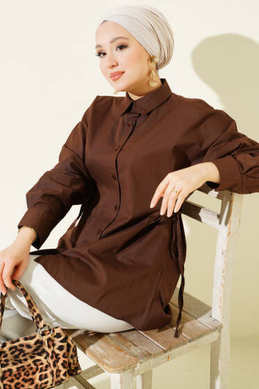 Yan İp Bağlamalı Basic Gömlek Kahve - Gömlek