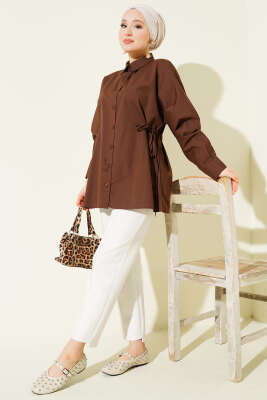 Yan İp Bağlamalı Basic Gömlek Kahve - Gömlek