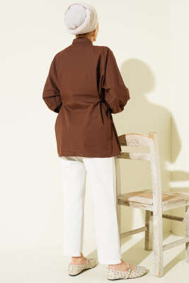 Yan İp Bağlamalı Basic Gömlek Kahve - Gömlek