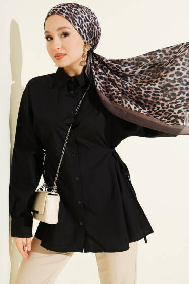 Yan İp Bağlamalı Basic Gömlek Siyah - Gömlek