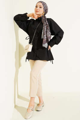 Yan İp Bağlamalı Basic Gömlek Siyah - Gömlek