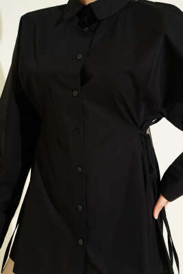 Yan İp Bağlamalı Basic Gömlek Siyah - Gömlek