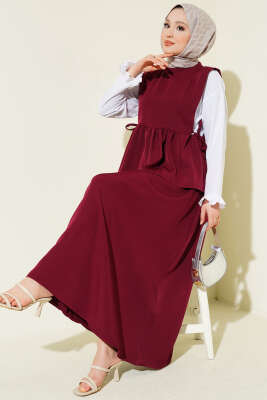 Yan İp Bağlamalı Gömlek Garnili Takım Bordo - İkili Takım