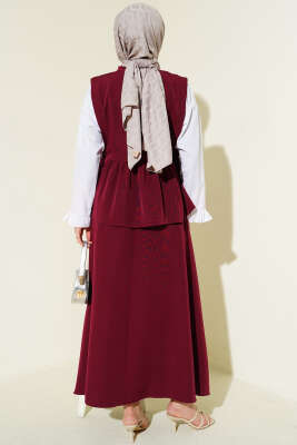 Yan İp Bağlamalı Gömlek Garnili Takım Bordo - İkili Takım