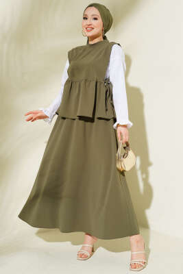 Yan İp Bağlamalı Gömlek Garnili Takım Haki - CNR TEKSTİL