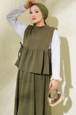 Yan İp Bağlamalı Gömlek Garnili Takım Haki - CNR TEKSTİL