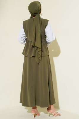 Yan İp Bağlamalı Gömlek Garnili Takım Haki - İkili Takım