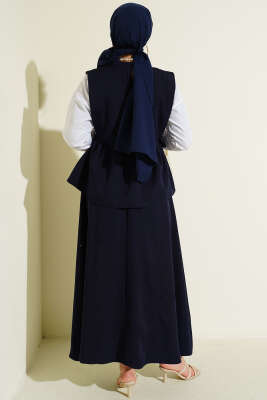 Yan İp Bağlamalı Gömlek Garnili Takım Lacivert - İkili Takım