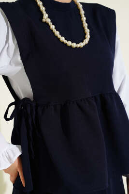 Yan İp Bağlamalı Gömlek Garnili Takım Lacivert - İkili Takım