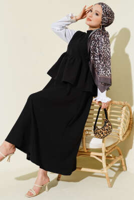 Yan İp Bağlamalı Gömlek Garnili Takım Siyah - CNR TEKSTİL