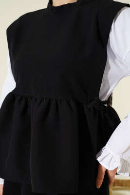 Yan İp Bağlamalı Gömlek Garnili Takım Siyah - İkili Takım