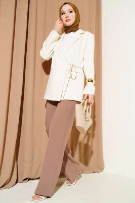 Yan İp Bağlamalı Kruvaze Blazer Ceket Bej - Ceket