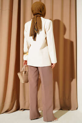 Yan İp Bağlamalı Kruvaze Blazer Ceket Bej - Ceket