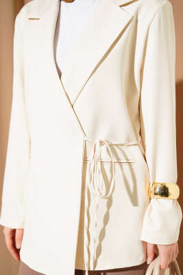 Yan İp Bağlamalı Kruvaze Blazer Ceket Bej - Ceket