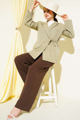 Yan İp Bağlamalı Kruvaze Blazer Ceket Çağla Yeşili - MD TREND