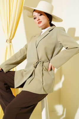 Yan İp Bağlamalı Kruvaze Blazer Ceket Çağla Yeşili - Ceket