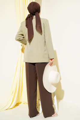 Yan İp Bağlamalı Kruvaze Blazer Ceket Çağla Yeşili - Ceket