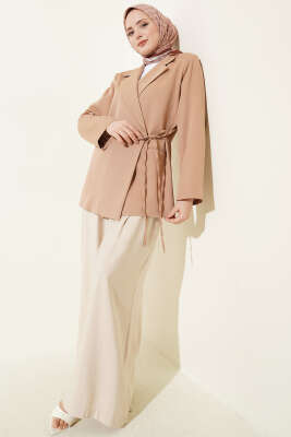 Yan İp Bağlamalı Kruvaze Blazer Ceket Camel - Ceket