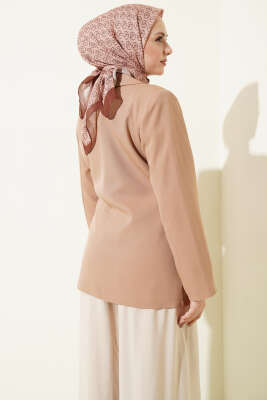 Yan İp Bağlamalı Kruvaze Blazer Ceket Camel - Ceket