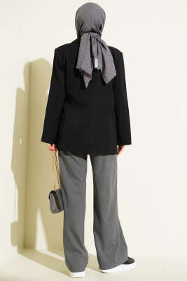 Yan İp Bağlamalı Kruvaze Blazer Ceket Siyah - Ceket